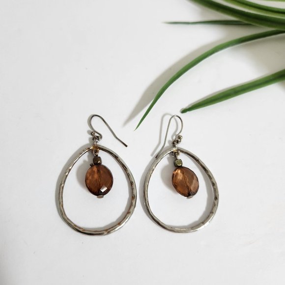 Silver Gemstone Drop Hoops - Picture 3 of 4